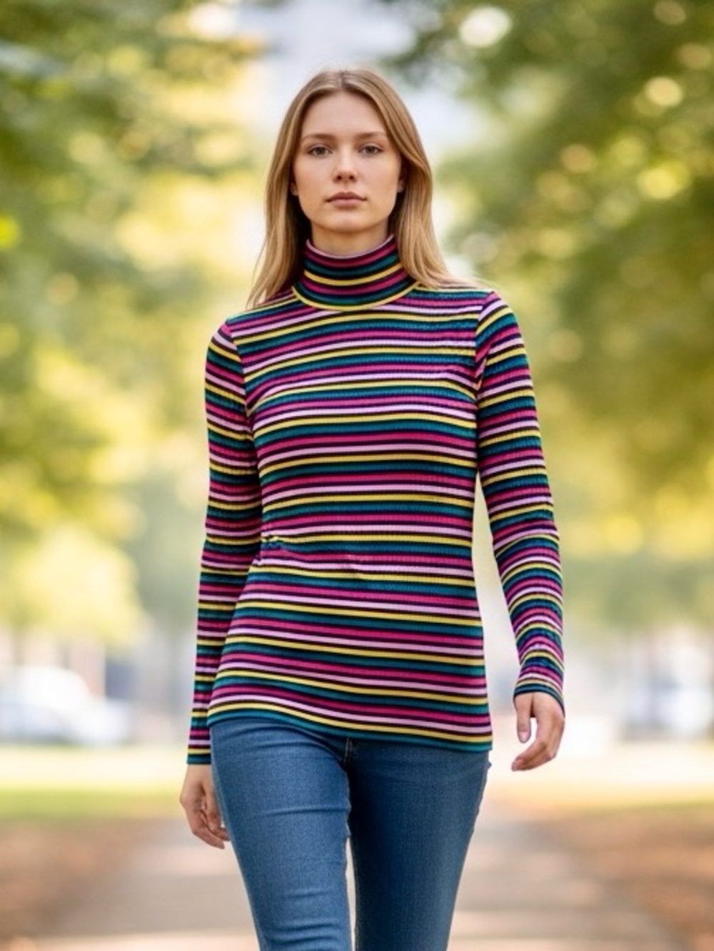 J. Crew NEW Striped Multicolor Turtleneck Top